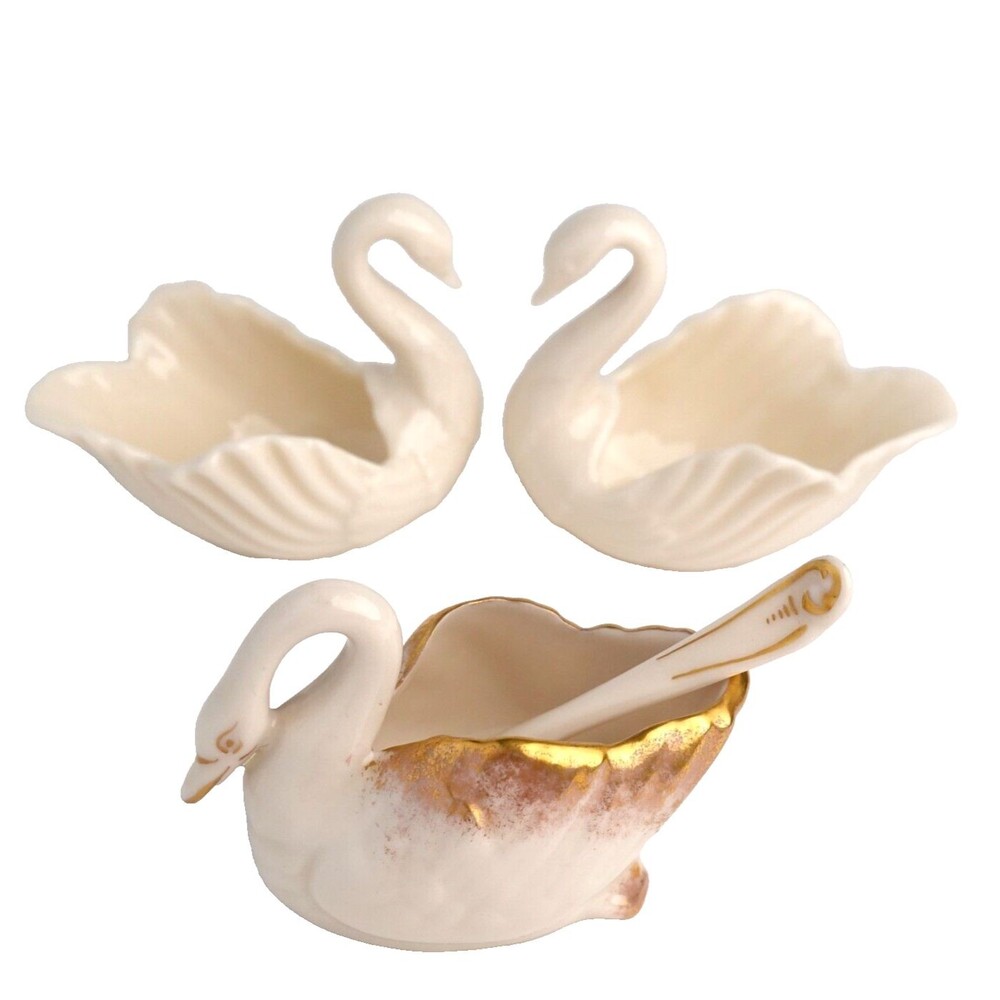 Lot 3 Lenox Swan Bird Porcelain Small Figurine Trinket
